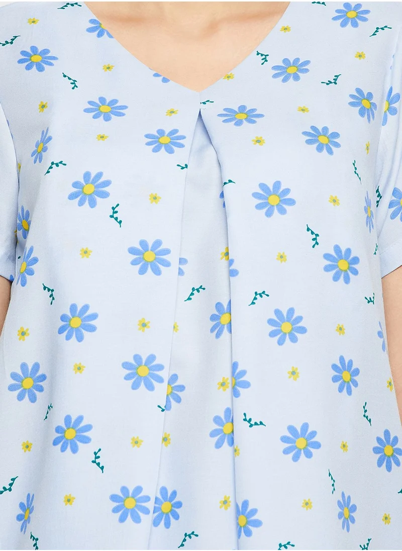 Clovia V-Neck Floral Print Top & Pyjama Set