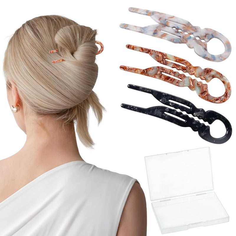 Sunolga 3 PCS French Hair Pins for Women, 4.38" Large Prestige Hair Pins for All Hair, Curved Shape for Better Head Fit Hair Accessories, Serrated Anti-Slip Design Hairpins - Image 1