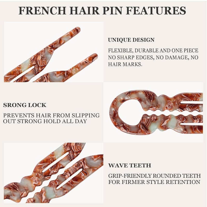 Sunolga 3 PCS French Hair Pins for Women, 4.38" Large Prestige Hair Pins for All Hair, Curved Shape for Better Head Fit Hair Accessories, Serrated Anti-Slip Design Hairpins - Image 4