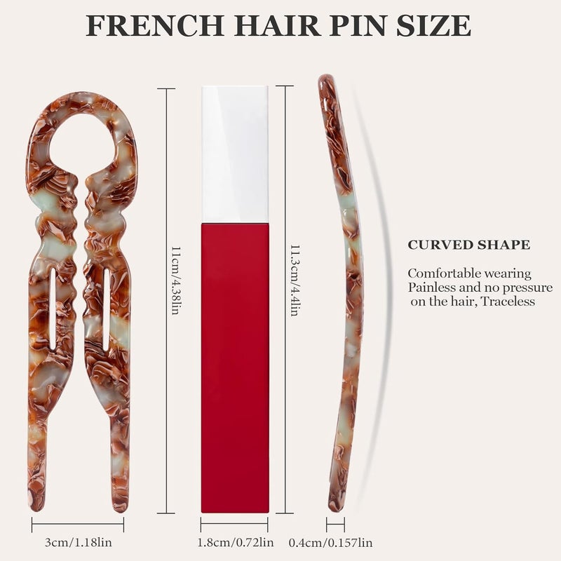 Sunolga 3 PCS French Hair Pins for Women, 4.38" Large Prestige Hair Pins for All Hair, Curved Shape for Better Head Fit Hair Accessories, Serrated Anti-Slip Design Hairpins - Image 2