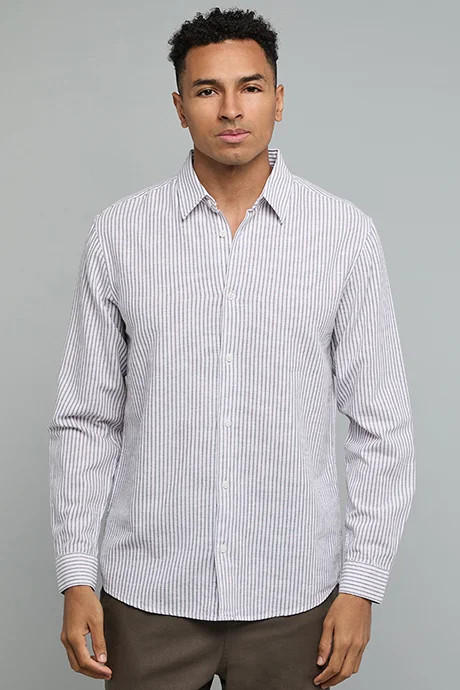 أر أند بي Striped Shirt with Classic Collar and Long Sleeves