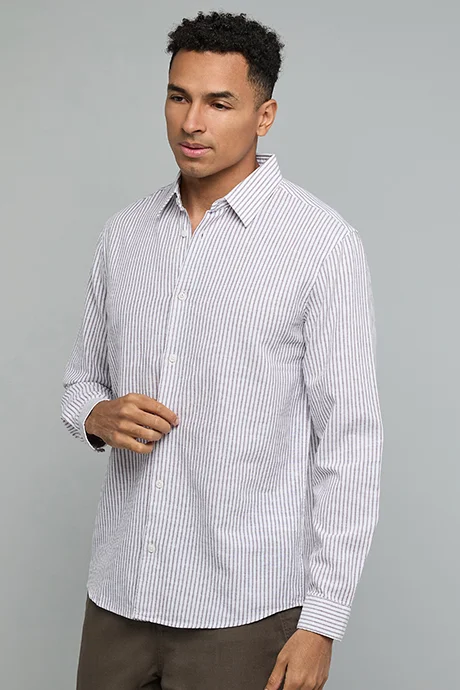 أر أند بي Striped Shirt with Classic Collar and Long Sleeves