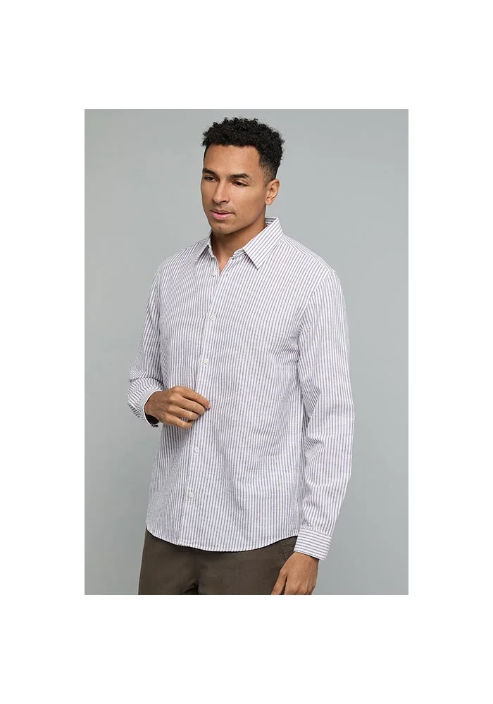 R&b Striped Shirt with Classic Collar and Long Sleeves