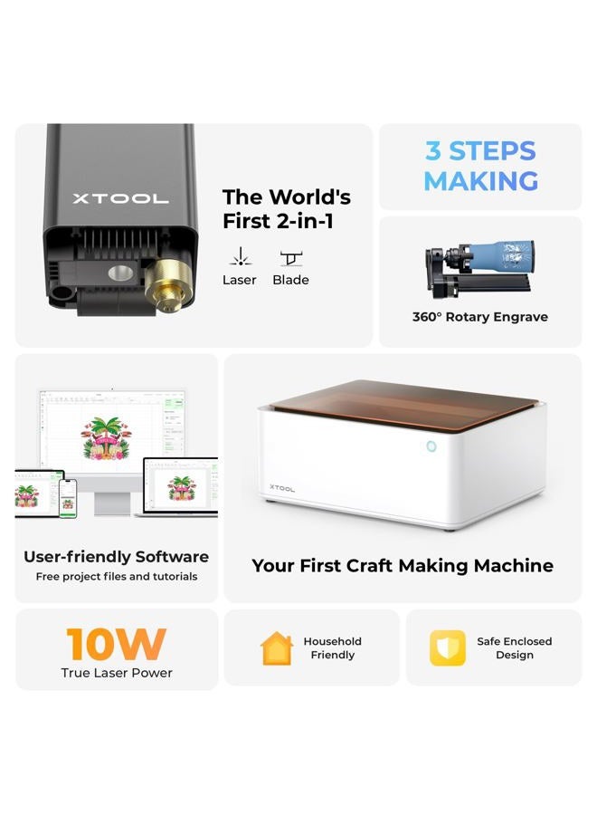 XTOOL M1 10w Compact 3-in-1 Laser Engraver & Cutting Machine with Rotary & Material Box, Higher Accuracy & Smarter Auto-Focus, Create Christmas DIY Wood/Metal/Paper/Acrylic/Iron-on/Vinyl - Image 3