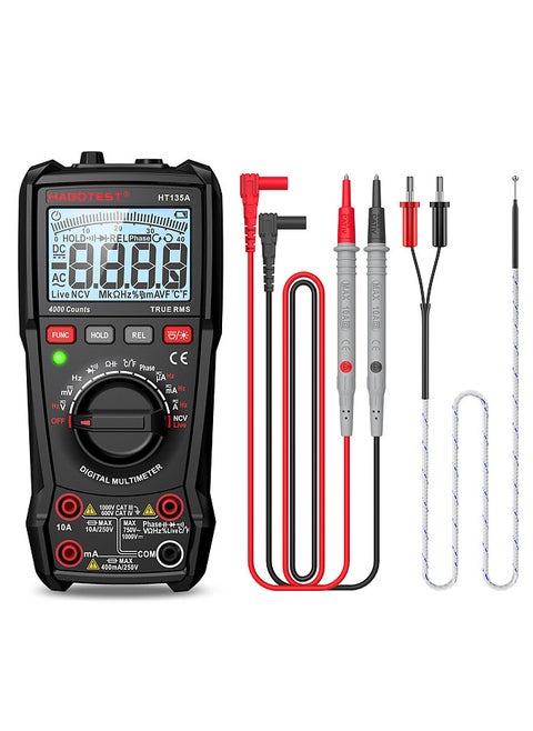 HT135A Multifunctional Digital Multimeter LCD Color Display Handheld Multimeter 4000 True RMS Counts Professional Voltage Current Capacitance Resistance