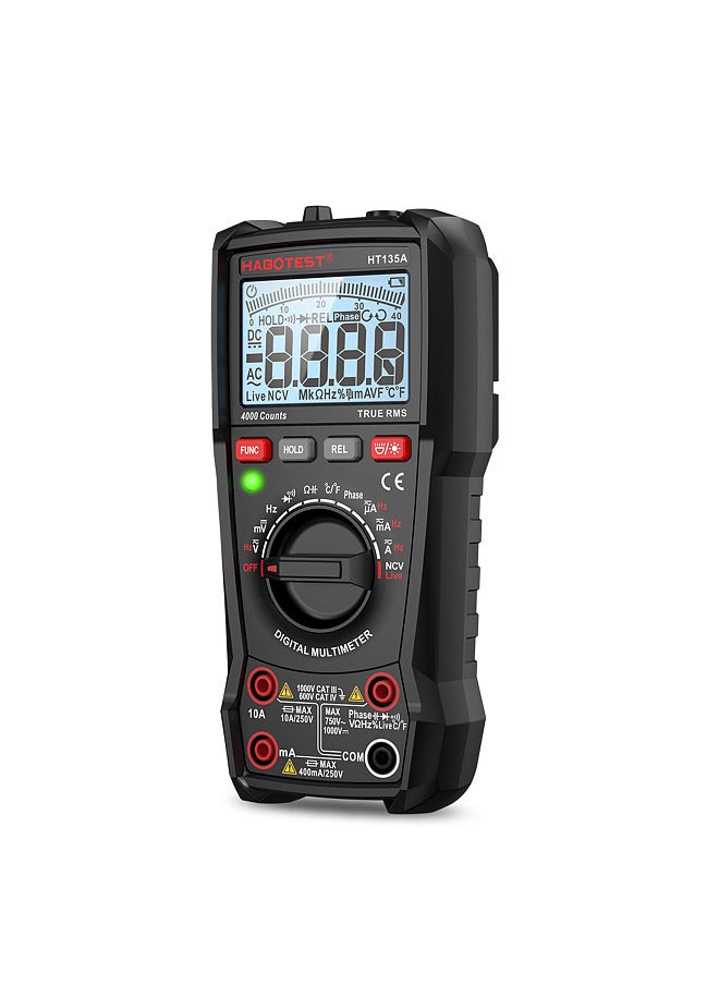 HABOTEST - HT135A Multifunctional Digital Multimeter LCD Color Display Handheld Multimeter 4000 True RMS Counts Professional Voltage Current Capacitance Resistance - Image 1