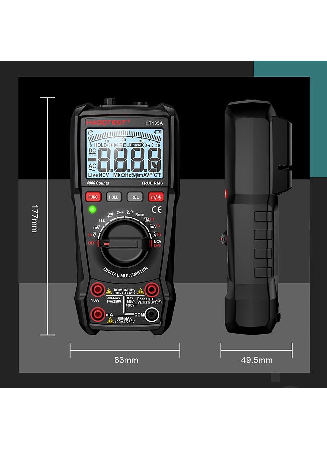 HABOTEST - HT135A Multifunctional Digital Multimeter LCD Color Display Handheld Multimeter 4000 True RMS Counts Professional Voltage Current Capacitance Resistance - Image 1