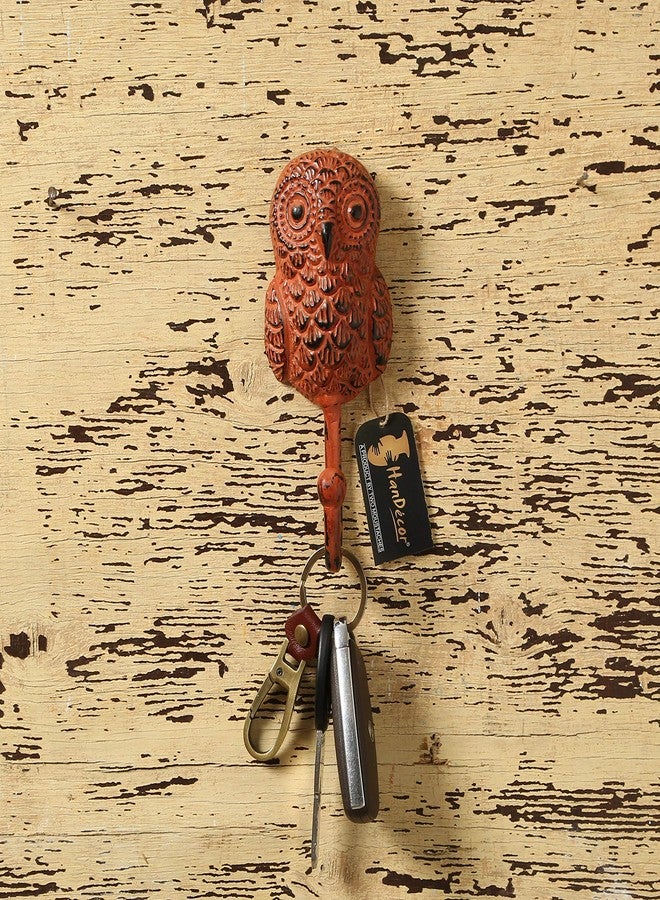 Two Moustaches Handcrafted Owl Design Key Hook - Rustic Orange - Image 1