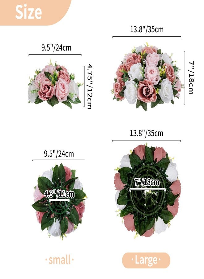 NUPTIO Large Flower Balls for Centerpieces - 2 Pcs 13.8in Diameter Dusty Rose & White Artificial Flower Ball Arrangement Bouquet Wedding Centerpieces for Tables - Fake Rose Flowers for Weddings Decor - Image 2