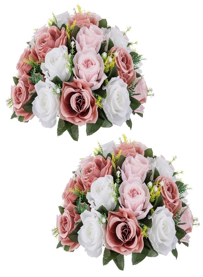 NUPTIO Large Flower Balls for Centerpieces - 2 Pcs 13.8in Diameter Dusty Rose & White Artificial Flower Ball Arrangement Bouquet Wedding Centerpieces for Tables - Fake Rose Flowers for Weddings Decor - Image 1