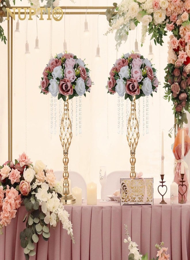 NUPTIO Large Flower Balls for Centerpieces - 2 Pcs 13.8in Diameter Dusty Rose & White Artificial Flower Ball Arrangement Bouquet Wedding Centerpieces for Tables - Fake Rose Flowers for Weddings Decor - Image 5