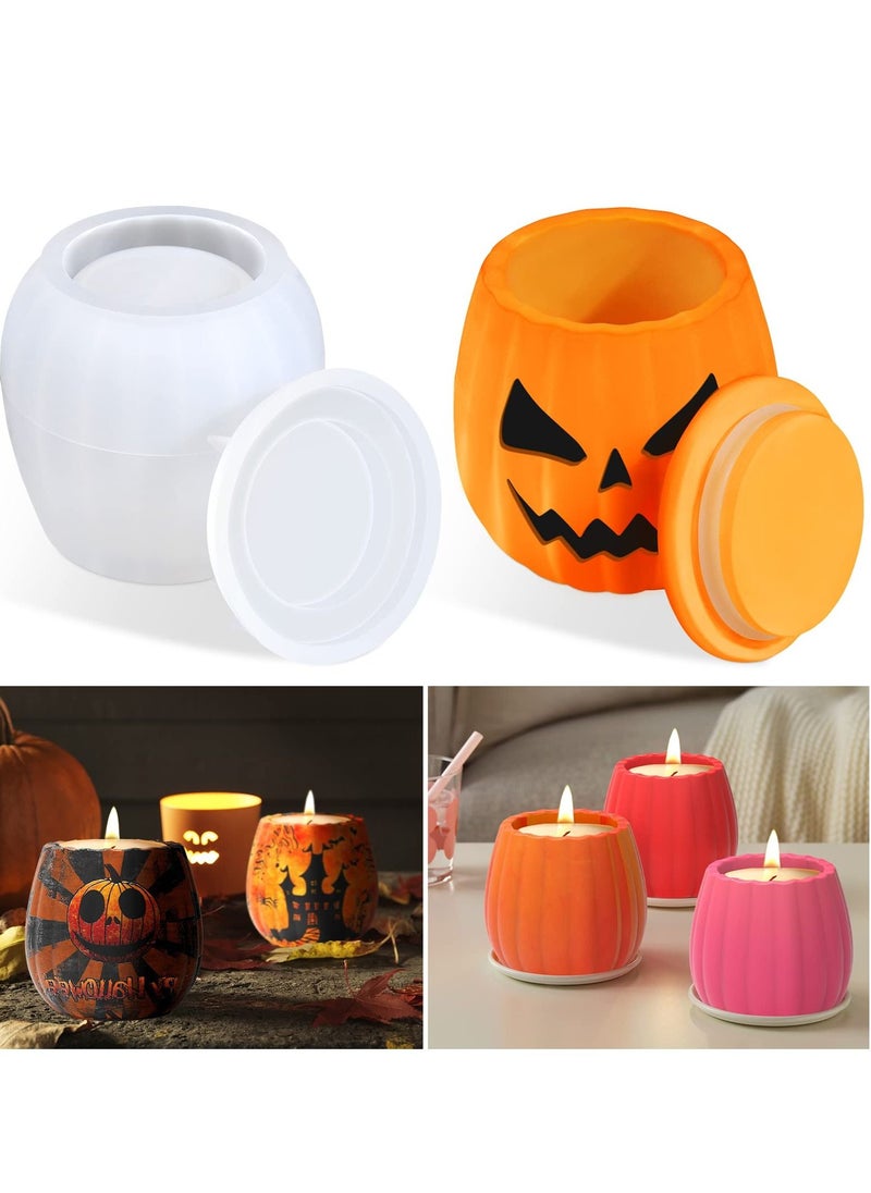Excefore - Candle Jar Molds, Pumpkin Silicone Concrete Molds for Holder with Lids, Vessels Cement Making Supplies Home Decor(with 5 Sealing Rings) - Image 1