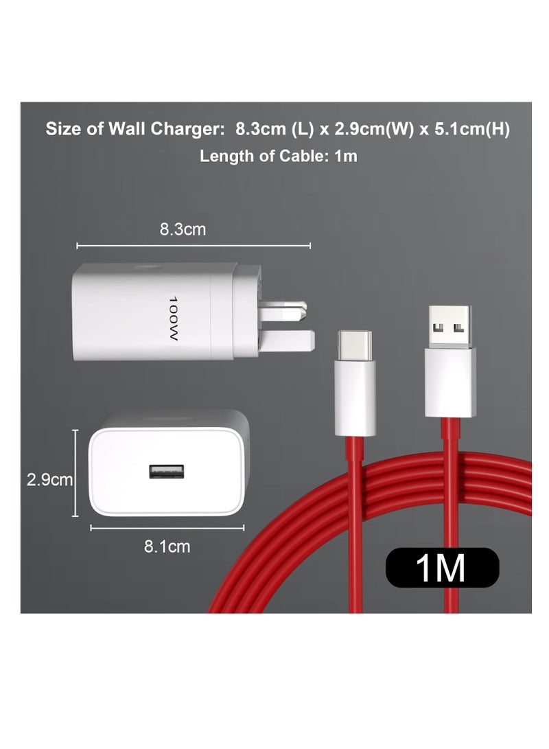 For OnePlus SUPERVOOC 100W Power Adapter for OnePlus 15/14/13/12/12R/11/10/10T/9/8/8 Pro/7/6T/Nord 4/3, USB Plug Charger Type-A Wall Charger Fast Charger w/ 1m USB C Cable for OnePlus Nord CE 4 3 Lite 10 9 8 7 for Oppo Reno 15 14F 14 13 12 11 10 9 A79 A78 A58 Find X9/X8/X7/X6/X5 - Image 2