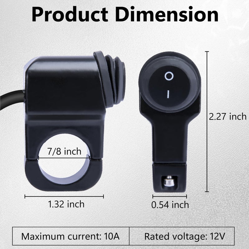 ecocstm Motorcycle Handlebar Switch 12V, Waterproof Motorcycle Light Toggle Switch, Aluminum Alloy ATV Light ON Off Switches, for Motorcycle ATV UTV Scooters, Fits 7/8" Handlebars (22mm) - Image 2