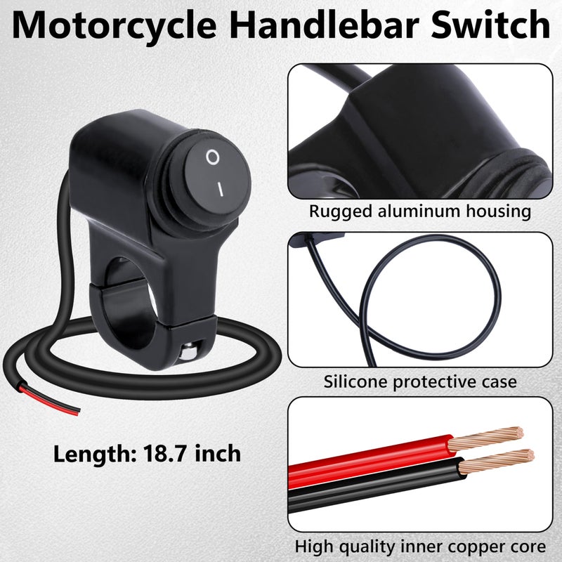 ecocstm Motorcycle Handlebar Switch 12V, Waterproof Motorcycle Light Toggle Switch, Aluminum Alloy ATV Light ON Off Switches, for Motorcycle ATV UTV Scooters, Fits 7/8" Handlebars (22mm) - Image 3