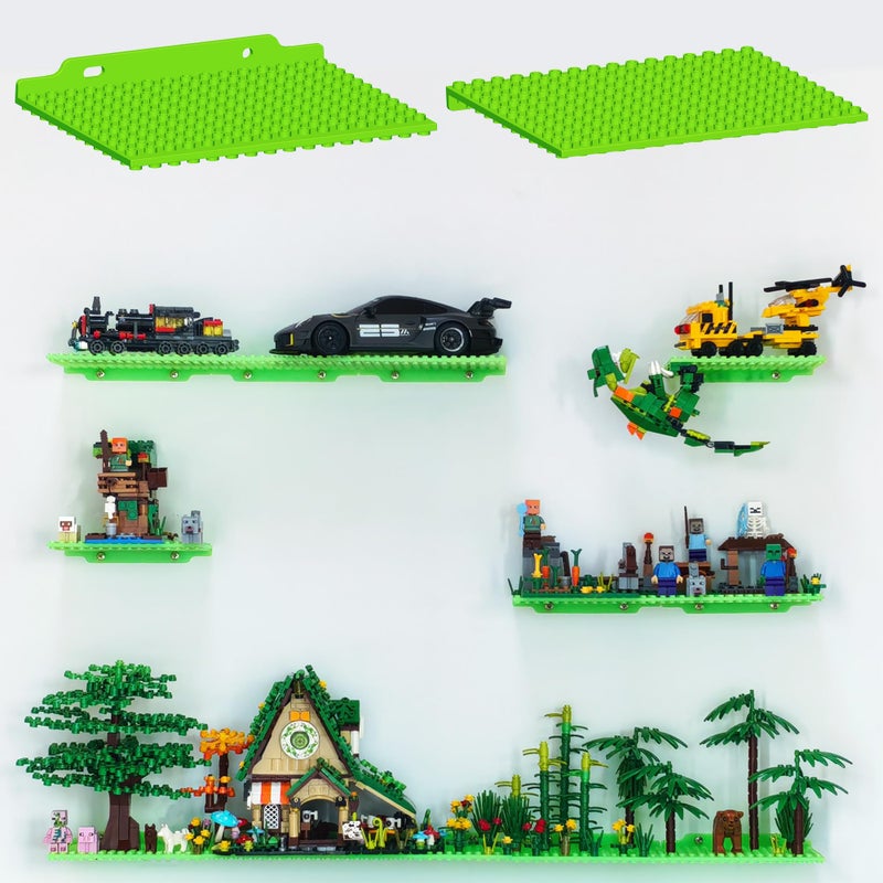 LRANFOW 12 Pack Wall Display Shelves with Dual Sided 16x13 Building Studs, 4x5 Inch Building Plate Compatible with Lego Building Bricks for Organized Storage & Modern Room Deco Builders Gift, Glow in The Dark - Image 1