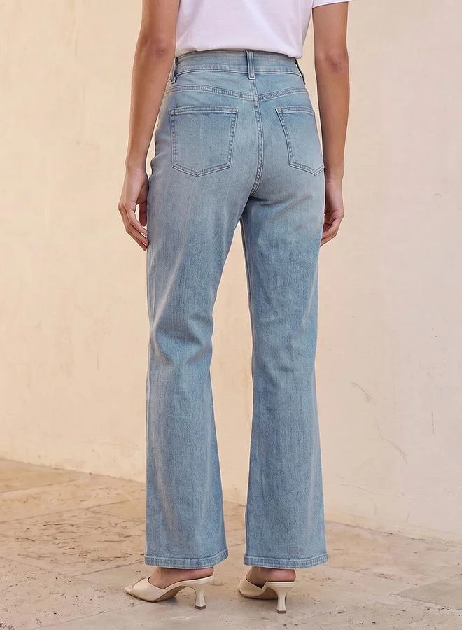 Splash FAV BLUE Denim High Waist Bootcut Jeans with Pockets for Women | Best Price UAE