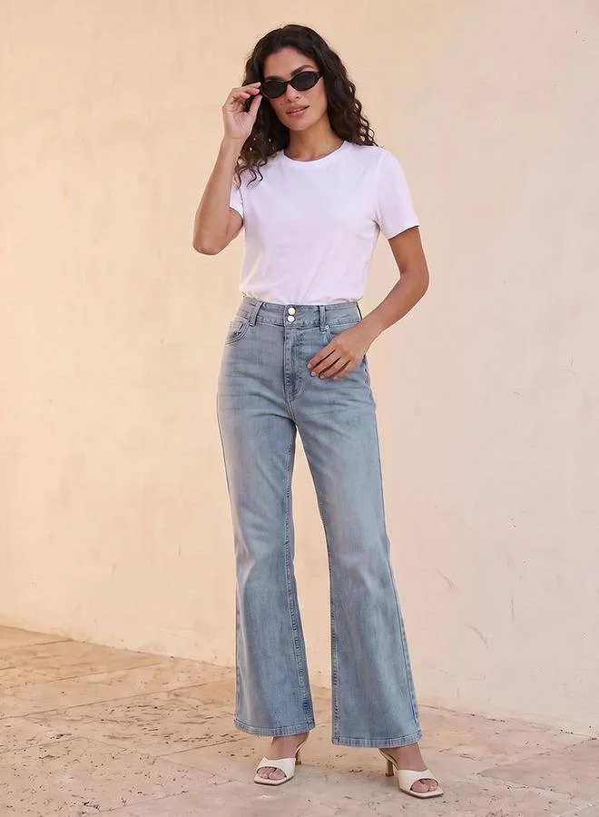Splash FAV BLUE Denim High Waist Bootcut Jeans with Pockets for Women | Best Price UAE