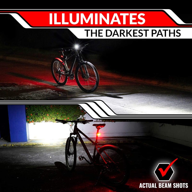 GearLight Rechargeable Bike Light, Headlight and Tail Light Set, Powerful Front and Back Lights for Night Riding Safety, Night Riding Accessories, White Elephant Stocking Stuffer for Men - Black, Red - Image 5