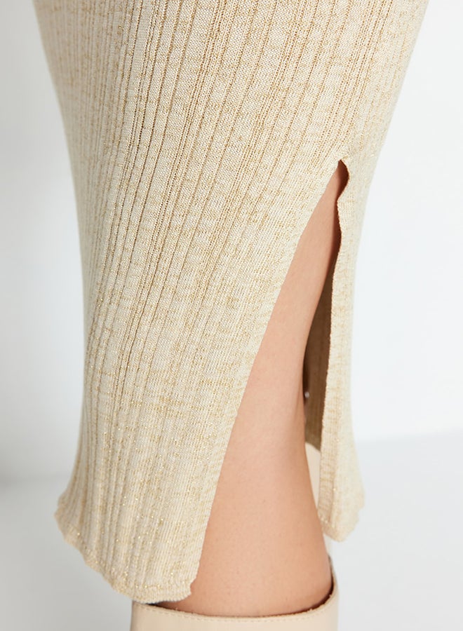 trendyol Beige Midi Glittery Knitwear Dress TWOAW24EL00047 - Image 4