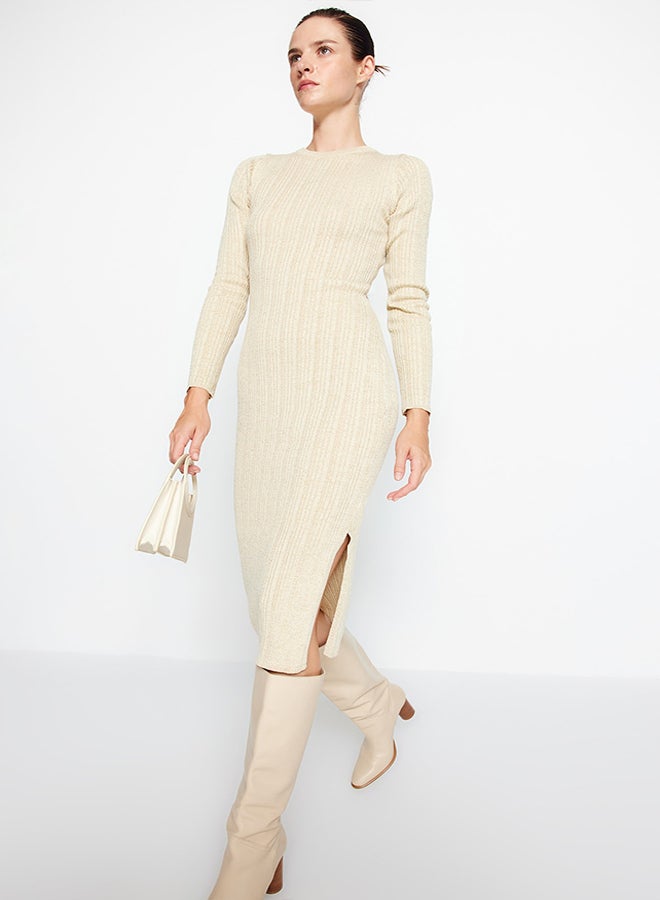 trendyol Beige Midi Glittery Knitwear Dress TWOAW24EL00047 - Image 1