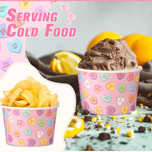 Hsei 60 Pcs 16oz Valentine's Day Conversation Heart Disposable Soup Bowls Ice Cream Cups Snack Paper Bowls Dessert Sundae Yogurt Cups Hot Cold Drink for Holiday Party Supplies - Image 3