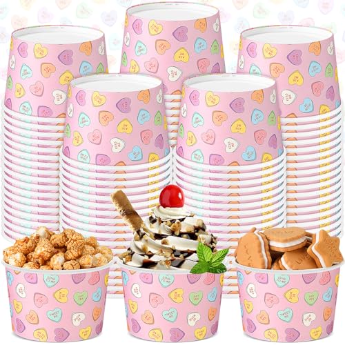Hsei 60 Pcs 16oz Valentine's Day Conversation Heart Disposable Soup Bowls Ice Cream Cups Snack Paper Bowls Dessert Sundae Yogurt Cups Hot Cold Drink for Holiday Party Supplies - Image 1