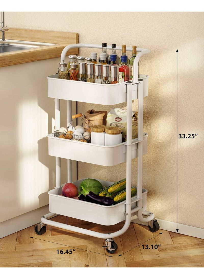 rayze 3-tier carbon steel rolling cart, kitchen storage cart, multi-functional and practical rolling storage box, mobile shelf unit trolley with lockable wheels, suitable for bathrooms, laundry rooms, and living rooms. - Image 2