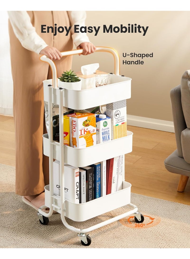 rayze 3-tier carbon steel rolling cart, kitchen storage cart, multi-functional and practical rolling storage box, mobile shelf unit trolley with lockable wheels, suitable for bathrooms, laundry rooms, and living rooms. - Image 3
