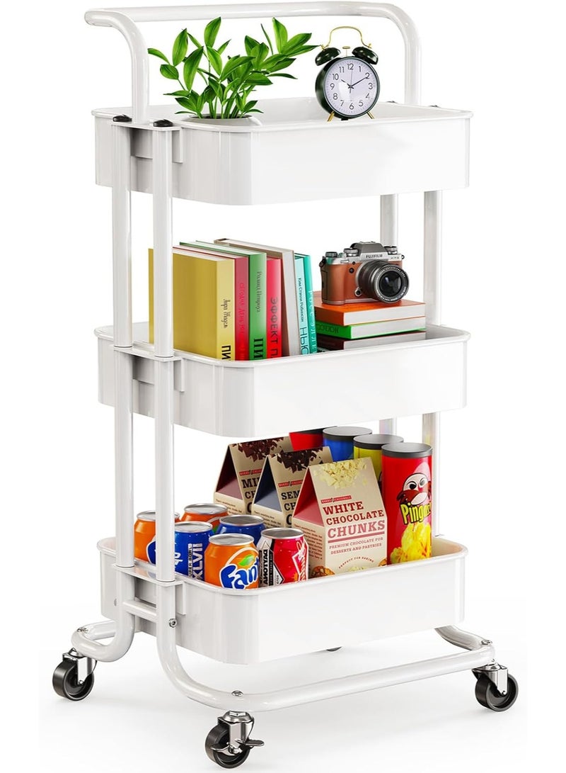 rayze 3-tier carbon steel rolling cart, kitchen storage cart, multi-functional and practical rolling storage box, mobile shelf unit trolley with lockable wheels, suitable for bathrooms, laundry rooms, and living rooms. - Image 1