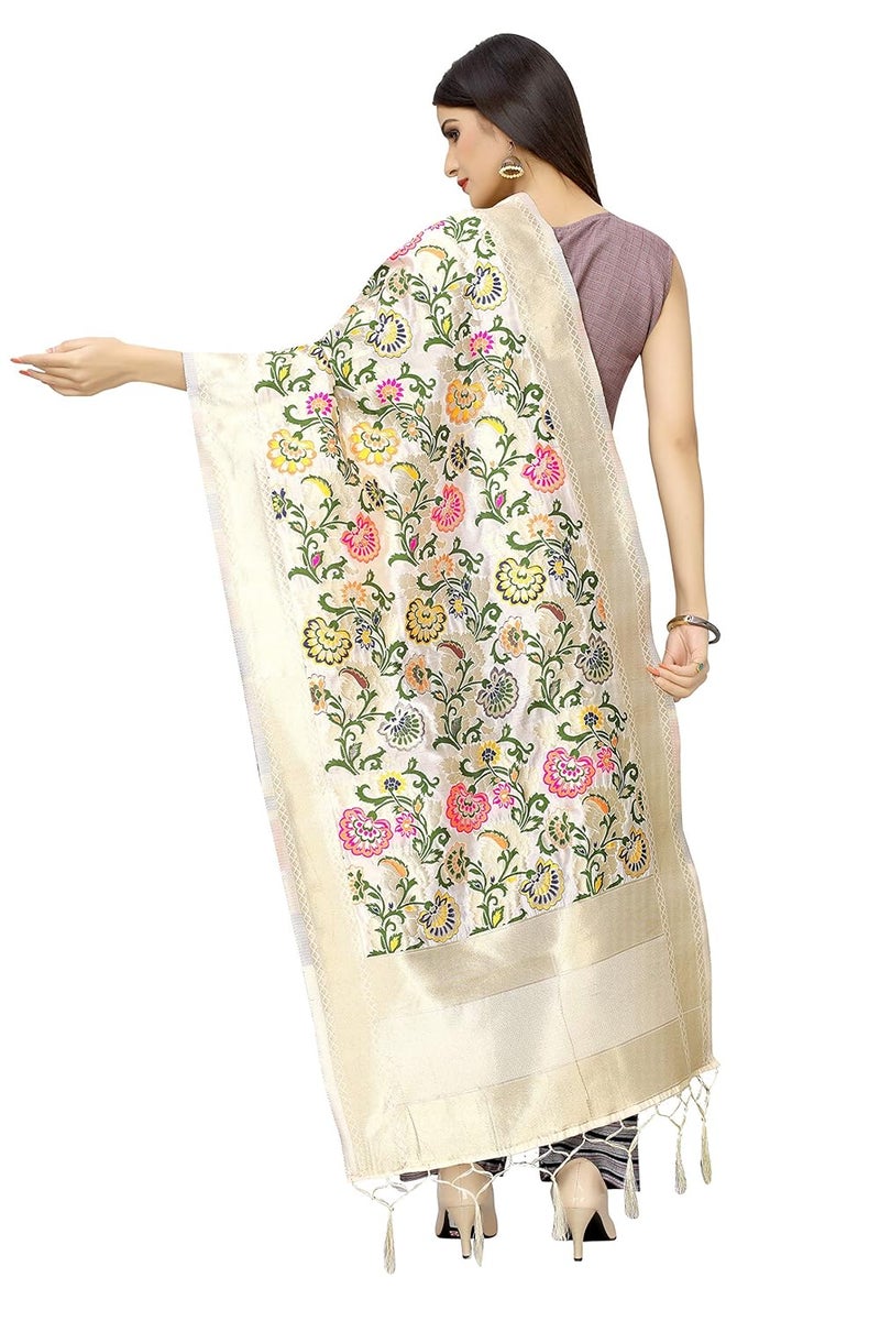 JENNY DESIGNER شال باناراسي حرير بتصميم منسوج للنساء - Image 3