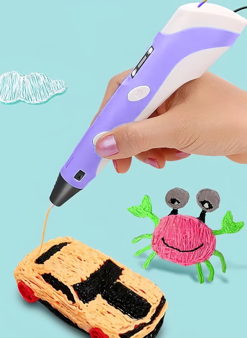 3D Printing Pen with Display Includes 3 Initial Color Filaments and Project Guide Book Charger Base 3D Printer Pen Set for Children Adjustable Temperature and Speed, for Graffiti, Drawing, Model Making (Purple) - Image 5