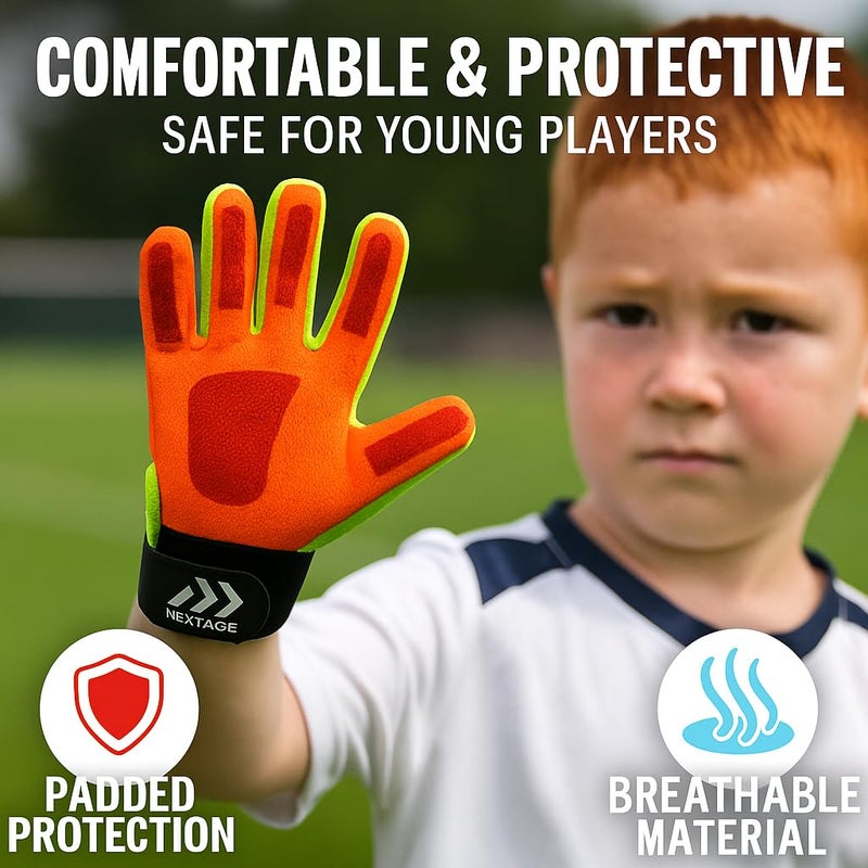 Nextage قفازات حارس مرمى كرة القدم للأطفال من 8 إلى 12 سنة - حراسة مرمى مع حماية للأصابع للأولاد والبنات، خفيفة الوزن وقابلة للتنفس ومصنوعة من قماش متين خاص للأطفال - Image 3