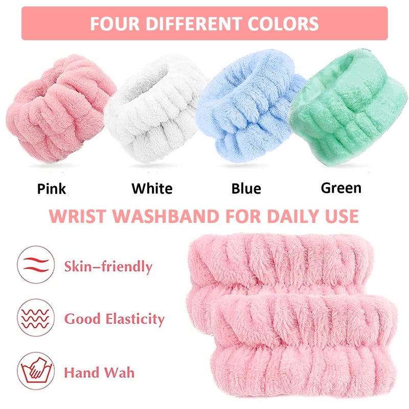 maycreate MAYCREATE 4 Pairs Face Wash Wristband Microfiber Wrist Spa Washband Towel Band Sweatband for Women Super Absorbent Flannel Wristband for Face Washing Yoga Fitness - Image 3