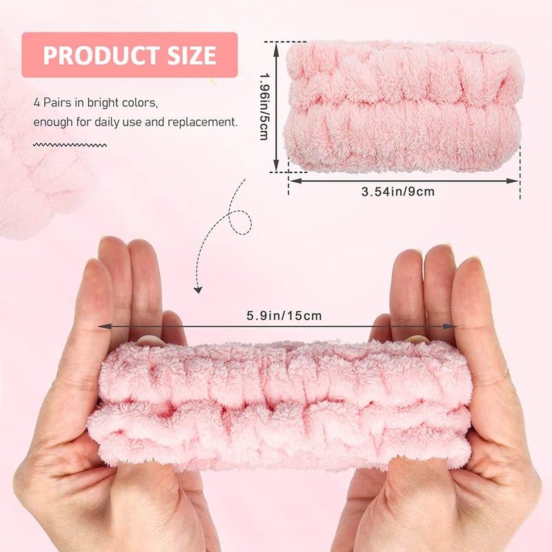 maycreate MAYCREATE 4 Pairs Face Wash Wristband Microfiber Wrist Spa Washband Towel Band Sweatband for Women Super Absorbent Flannel Wristband for Face Washing Yoga Fitness - Image 2