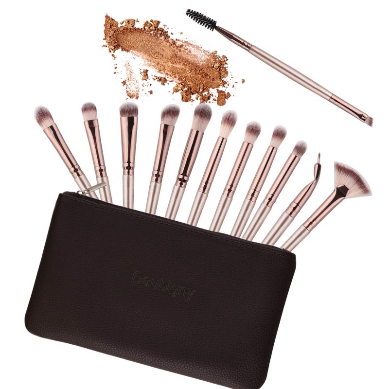 Daubigny Eye Makeup Brushes,12 PCS Professional Eye shadow, Concealer, Eyebrow, Foundation, Powder Liquid Cream Blending Brushes Set With Carrying Bag(Champagne Gold) - Image 4