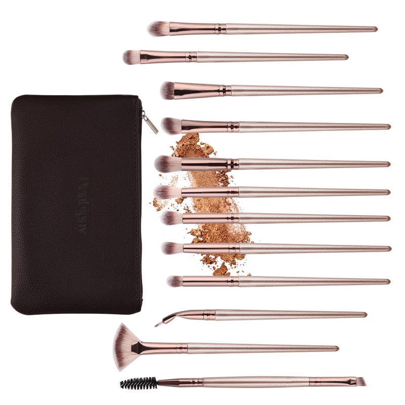 Daubigny Eye Makeup Brushes,12 PCS Professional Eye shadow, Concealer, Eyebrow, Foundation, Powder Liquid Cream Blending Brushes Set With Carrying Bag(Champagne Gold) - Image 3