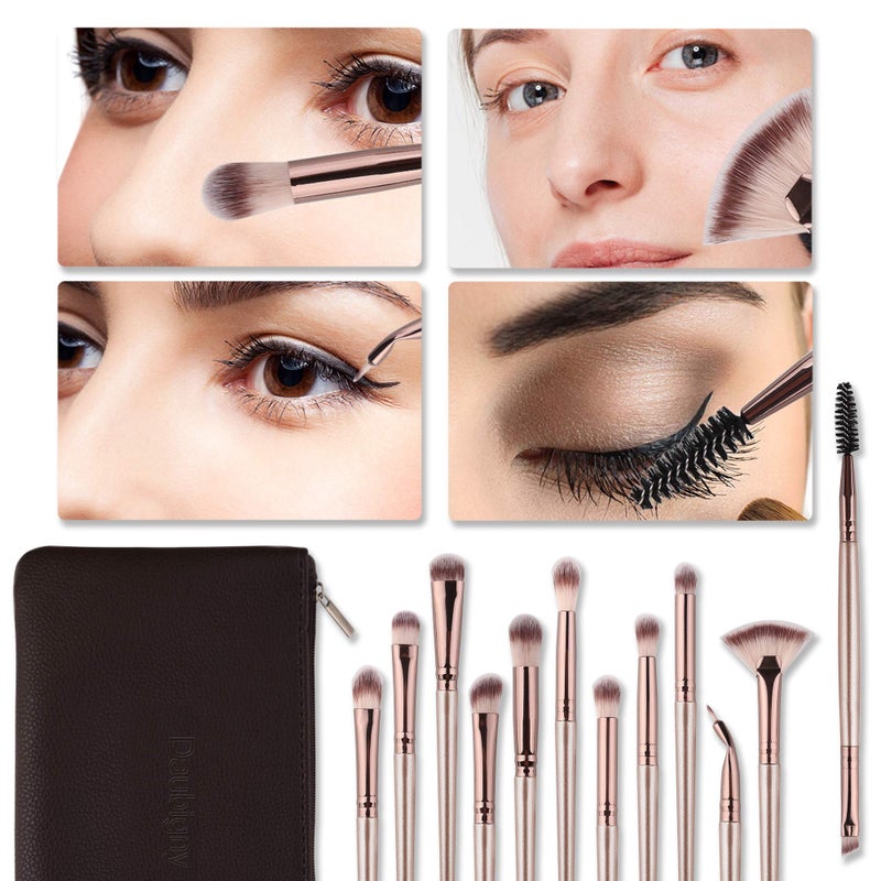 Daubigny Eye Makeup Brushes,12 PCS Professional Eye shadow, Concealer, Eyebrow, Foundation, Powder Liquid Cream Blending Brushes Set With Carrying Bag(Champagne Gold) - Image 5