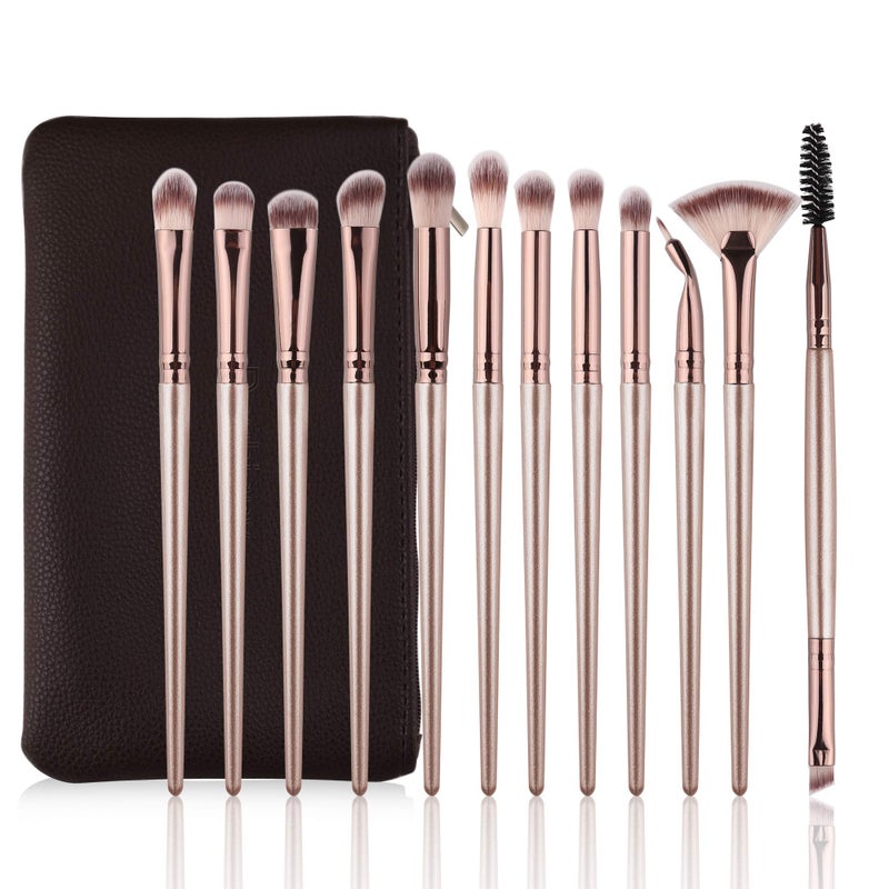 Daubigny Eye Makeup Brushes,12 PCS Professional Eye shadow, Concealer, Eyebrow, Foundation, Powder Liquid Cream Blending Brushes Set With Carrying Bag(Champagne Gold) - Image 1