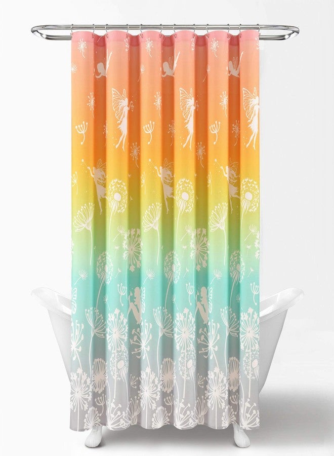 لاش ديكور ستارة حمام من Lush Decor بتصميم زهرة الهندباء المتدرجة الألوان، 72 بوصة عرض × 72 بوصة طول، ألوان قوس قزح باستيل - طبعة زهور خيالية ساحرة لحمام الأطفال - Image 1
