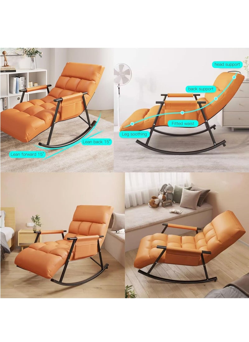 Maple Home Modern Rocking Chair Leather Cushion Accent Armrest Adjustable Backrest Footrest Black Metal Frame Lazy Lounge Chair Living Lawn Balcony Gaming Indoor Furniture - pzsku/Z11AFA3640E020DA13B32Z/45/_/1701441220/4d66c61d-e9bb-4275-9758-ac93f8e6e710