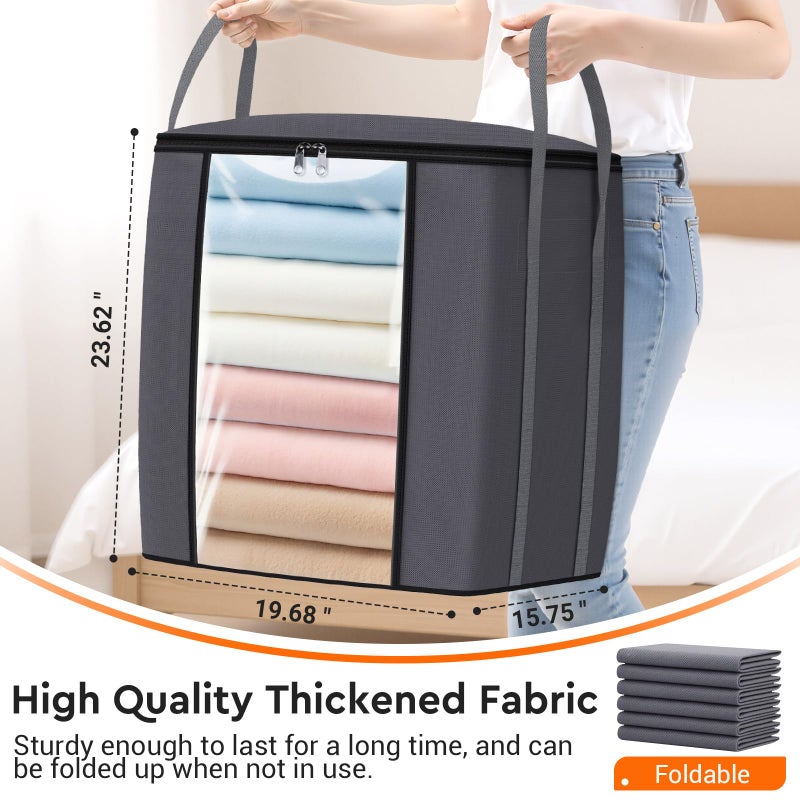 TasticTotes 120L Extra Large Clothes Storage Bags, Foldable Blanket Storage and Organization, Thick Fabric Containers with Reinforced Handles & Zippers for Clothing, Comforters, Bedding, Gray, 1 Pack - Image 2