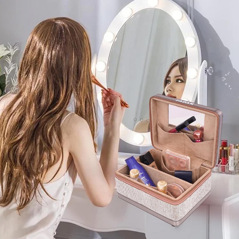 Fadak فادك مستحضرات التجميل لحقيبة الزفاف فرش المكياج حقيبة تنظيم تيكلي سفر مرآة كبيرة صندوق تخزين مجوهرات صندوق العروس (متعدد الألوان) - Image 4