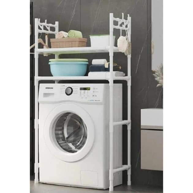 MUGATH Mugath 2 Layer Over The Washing Machine Storage Rack Metal Bathroom Shelf Space Saving Organizer for Laundry Room Wash Basin Floor Stand 2Tier Washing Machine Rack White  - Image 2