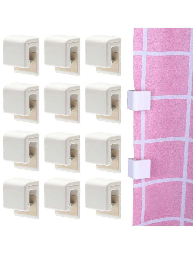 Shower Curtain Splash Clips, 12 Pcs Self Adhesive Shower Curtain Clips, Self Adhesive Shower Curtain Weight Clip, for Shower Hanging Camper Home Decoration Indoor and Outdoor  - Image 1