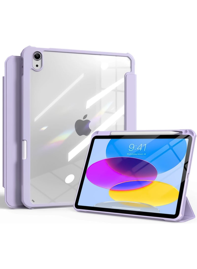حافظة متوافقة مع جهاز iPad (A16) الجيل الحادي عشر مقاس 11 بوصة (2025)، iPad الجيل العاشر مقاس 10.9 بوصة (2022)، غطاء خلفي شفاف مقاوم للصدمات مع حامل قلم مدمج، خاصية السكون/الاستيقاظ التلقائي - أرجواني فاتح