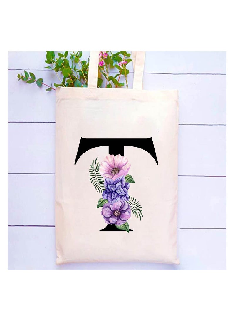 PRINTSHOP4ME Initial Letters Canvas Cotton Tote Bag, Cosmetic Pouch, and Stainless Steel Travel Mug - A Stylish Pack of 3 Combo Set for Girls - Gift for wedding - Gifts for girls - Gift for friends - Image 2