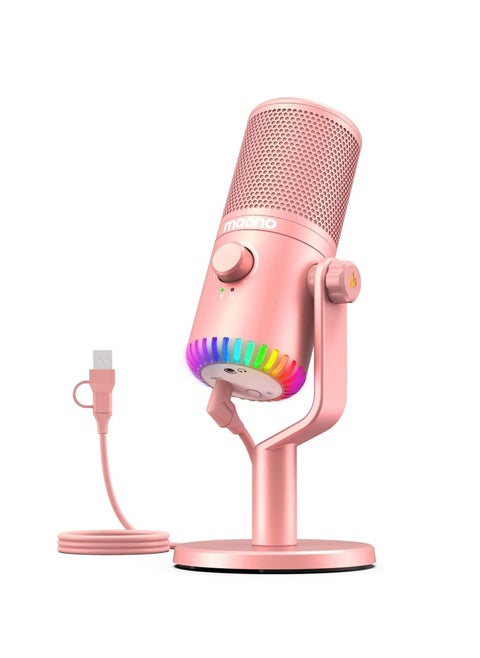 USB Gaming Microphone for PC Programmable Condenser Mic with RGB Light  Mute Gain Monitoring Volume Control for Streaming Podcasts and Computers DM30 Pink