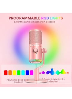 Maono USB Gaming Microphone for PC Programmable Condenser Mic with RGB Light  Mute Gain Monitoring Volume Control for Streaming Podcasts and Computers DM30 Pink  - Image 2