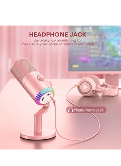 Maono USB Gaming Microphone for PC Programmable Condenser Mic with RGB Light  Mute Gain Monitoring Volume Control for Streaming Podcasts and Computers DM30 Pink  - Image 4